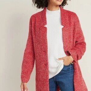 Relaxed Textured Cardi Coat Mingled Red Pink Wool Fleece Blend Women's Small